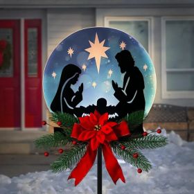 Christmas Garden Jesus Scene Decor, Solar Lighted Outdoor Nativity Set with 9 LED Lights, Christmas Decoration for Indoor Outdoor Holiday Party G (Option: Black / Blue)
