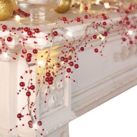 Christmas Garland With Lights 8.3 FT Festival Lighted Berry Beaded Garland Christmas Decorations (Option: Red)