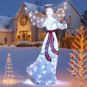 5ft Pre-Lit Christmas Angel Decor - 120 Cold White LEDs, IP44 Waterproof, Metal+Mesh Fabric (Option: default title)