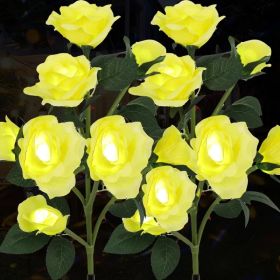 Solar Rose Lights Outdoor, 2 Pack with 14 Rose Flowers Waterproof Color Changing LED Flower Lights, Solar Powered Garden Stakes for Yard, Patio, (Option: Yellow)