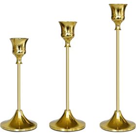 Gold Candlestick Holders, 3 Pack Taper Candle Holders, Elegant Candle Stands For Dining Table, Wedding, Christmas & Home Decor (Option: Titanium Gold)