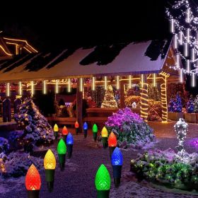 Solar Christmas Pathway Lights, 20 LED C9 String Lights With 20 Stakes, 23FT Solar Powered Multicolored Decorations For Roof, Yard, Patio, Walkwa (Option: Multicolor)
