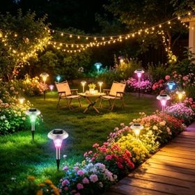 4 PCS Solar Powered Color Changing Path Lights, IP44 Waterproof Auto Dusk To Dawn LED Lights For Garden, Yard, Driveway And Patio Decoration (Option: 39689752)