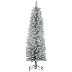 5ft Artificial Christmas Tree, Snow Flocked Branches, Metal Base, Pencil Xmas Tree (Option: Green-750x210x220 mm)