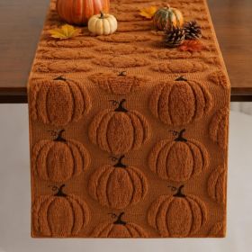 Fall Table Runner 13x72 Inch Soft Plush Faux Fur Jacquard Rust Pumpkin Table Runner, Seasonal Autumn Kitchen Dining Table Decoration For Home Par (Option: Rust)
