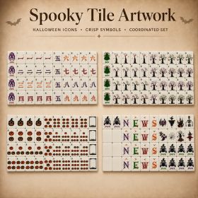 Halloween Acrylic American Mahjong Tile Set, Pumpkin And Skeleton Designs, Black Spiderweb Backs, Adult Tabletop Game (Option: Halloween Spiderweb-Mahjong Tile Set)