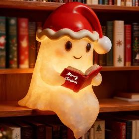 Christmas Ghost Reading Book Lamp, Cute Ghost Figurine Statue, Christmas Decoration for Gift Props Tabletop Bookshelf Home Decor (Option: Christmas Ghost Figurine)