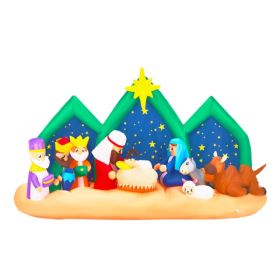 9FT Lighted Christmas Inflatable Decoration, Inflatable Nativity Scene With Starry Night Backdrop, Blow Up Yard Decorations With Built-in LED Lig (Option: 36882425)