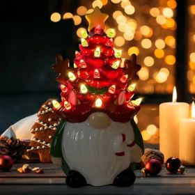 Christmas Gnome Christmas Tree, 8In Mini Ceramic Lighted Christmas Tree, Small Mini Prelit Xmas Holiday Decor for Tabletop Home Room Table Firepl (Option: Red)