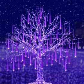 Halloween Lights Outdoor, Purple Halloween Decorations, UL Plug Meteor Shower Christmas Lights Outdoor 8 Tubes 192 LED Falling Rain Dripping (Option: Purple)