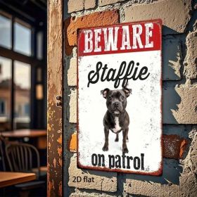 CIFbuy Vintage Metal Sign "Beware Staffie On Patrol" 8x12 Inch Rustic Farmhouse Wall Decor Humorous Warning Plaque Durable Tin Plaque F TikTok, T (Option: defaulttitle)