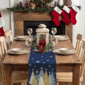 Christmas Table Runner 13x90 Inch, Xmas Trees Snowflakes Holiday Decorative Farmhouse Table Decoration for Kitchen Dinning, Indoor Outdoor Dinner (Option: Blue)