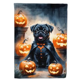 Black Pug Puppy Halloween House Flag Large Porch Sleeve Pole Decorative Outside Yard Banner Artwork Wall Hanging, Polyester, House Size, Multicol (Option: Default)