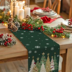 Christmas Table Runner 13x90 Inch, Xmas Trees Snowflakes Holiday Decorative Farmhouse Table Decoration for Kitchen Dinning, Indoor Outdoor Dinner (Option: Green)