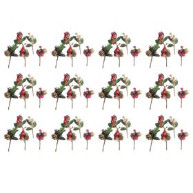 Artificial Flowers Red Berries Pine Cones For Gift Package Plastic Dried Flower Card Accessory For Wedding Party Decorations 12 Sets (Option: Default)