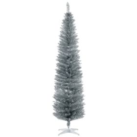 7FT Decorated Christmas Tree, Pencil Christmas Tree with 499 Realistic Branch Tips and Plastic Stand, Silver (Option: Silver-930x180x190 mm)
