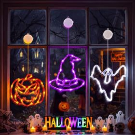 3 Pcs Halloween Window Lights, Pumpkin Ghost & Witch Hat Decorations With Timer (Option: Orange)