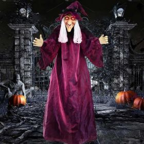 2025 Halloween Electronic Animated Witches, 70In Life Size Hanging Vocal Witches, Giant Flying Witches, Voice & Touch Activated Dialogue, Haunted (Option: Red)