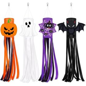 4 Pack Halloween Outdoor Decorations, Cute Hanging Ghost, Pumpkin, Spider & Bat Windsocks For Porch, Yard, Garden & Fall Decor (Option: MULTI)