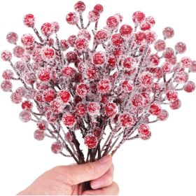 Artificial Holly Berry Stems 24 Units, 9 Inch Snowy Red Berry Picks For Christmas Tree, Wreaths, DIY Crafts, Wedding And Home Decor (Option: MULTI)