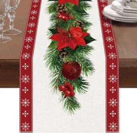 Watercolor Poinsettia Red Christmas Table Runner with White Snowflake,Seasonal Winter Xmas Party Decoration Holiday Indoor Home Kitchen Decor 13 (Option: Table Runner,13" x 72")