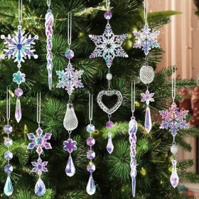 Crystal Ornaments Christmas Tree Decorations - 21pcs Christmas Tree Ornaments Sparkling Dazzling Festival Party Decoration Crystal Snowflake Desi (Option: Colorful)