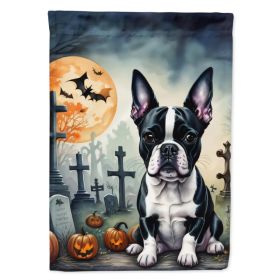 Boston Terrier Spooky Halloween House Flag Large Porch Sleeve Pole Decorative Outside Yard Banner Artwork Wall Hanging, Polyester, House Size, Mu (Option: Default)