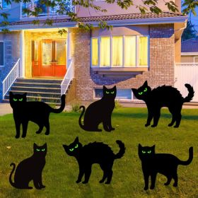 Halloween Decorations Outdoor 6 PCS Black Cat Yard Signs With Stakes Scary Silhouette With Glow In Eyes Waterproof For Yard Lawn Garden Indoor Ho (Option: Black)