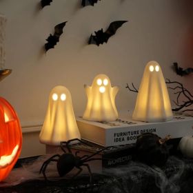 Light Up Ghost Halloween Decor, 3 Pack Ceramic Halloween Ghost Decorations Indoor, Ceramic White Ghost Figurines Ghost Statue Cute Ghost Sculptur (Option: White)