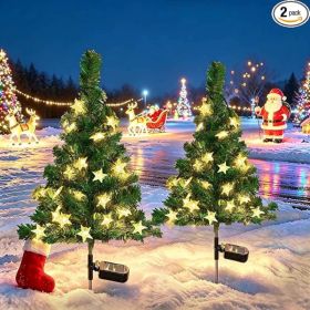 2 Pack Solar Christmas Tree Garden Stake Lights, Waterproof Outdoor Christmas Decorations With 40 LED For Pathway Yard Front Porch Grave Decor (Option: Green)