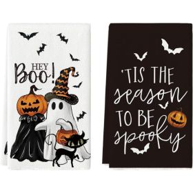 Ghost Cat Halloween Kitchen Towels, Set Of 2, 18 X 26 Inch Decorative Dish Towels For Kitchen, Home, Holiday & Seasonal Decor (Option: MULTI)