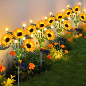 Solar Sunflower Lights Outdoor 4 Pack With Firefly Lights For Yard Solar Flowers Waterproof Outdoor Garden Decor Gifts For Mom Grandma Lawn Patio (Option: Yellow)