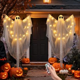 Hanging Ghost Halloween Decorations 2 Pack, 51 Inch Remote Lighted Ghosts (Option: White)