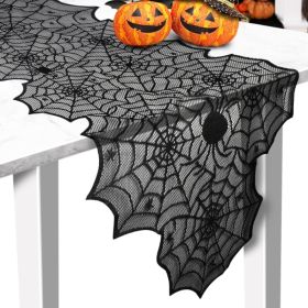 Halloween Black Lace Spider Web Table Runner, 18 X 72 Inch Spooky Table Decor (Option: Halloween)