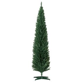8ft Unlit Pencil Artificial Christmas Tree with Realistic Branches and 618 Tips, Plastic Base, Green (Option: Green-900x200x220 mm)
