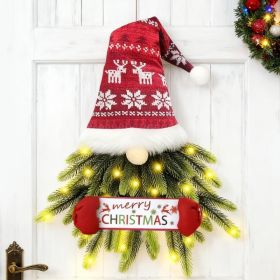 Glowing Santa Christmas Wreath For Front Door Lighted Santa Claus Door Decor With Merry Christmas Sign, Holiday Hanging Decoration For Window Wal (Option: Green)