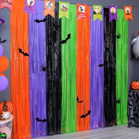 Halloween Party Decor, Halloween Backdrop With Bat Stickers, 2 Pack 3.3 X 6.6 Ft Vibrant Orange Purple Black Green Halloween Photo Backdrop (Option: Multicolor)