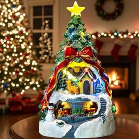 Lighted Musical Christmas Tree Figurine With Spinning Train & Holiday Characters (Option: Red)