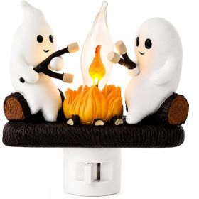 Ghost Campfire Night Light, Plug-In Flickering Flame Nightlight, 3D Spooky Ghost Marshmallow Decoration For Bedroom & Halloween Decor (Option: MULTI)