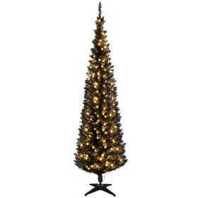 6ft Pencil Christmas Tree, Slim Artificial Christmas Tree with Realistic Branches and Warm White LED Lights, Black (Option: Black-800x200x200 mm)