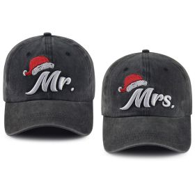 Mr And Mrs Christmas Couples Baseball Caps Set, 2PCS Washed Cotton Embroidered Santa Hat, Adjustable Matching Couple Hats For Christmas Holiday G (Option: 2PCS)