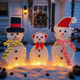 3 Piece Lighted Snowman Christmas Decorations Outdoor Yard  Snow Man Family With 180 LED Lights, Snowman Yard Decorations, Holiday Lawn Garden Po (Option: White)