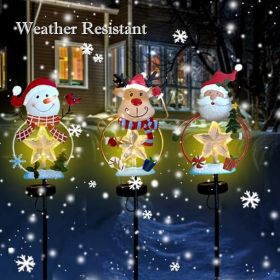 Set Of 3 Outdoor Solar Christmas Stake Decorations With Metal Snowman, Santa Claus, And Reindeer Figurines, Waterproof LED Garden Lights For Lawn (Option: 3Pack)