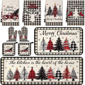 10 Pack Christmas Tree Kitchen Decor Set, Retro Buffalo Plaid Holiday Decorations For Countertop, Table, Shelf, Cabinet & Home (Option: MULTI)