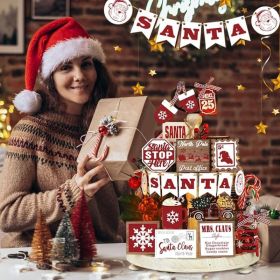 17-Piece Rustic Christmas Tiered Tray Decor Set With Santa (Option: Red)