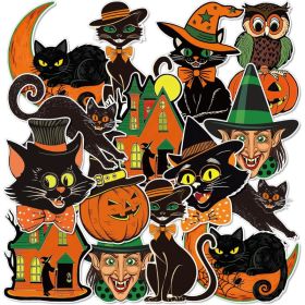 40 Pack Vintage Halloween Cutouts, Retro Pumpkin, Witch, Cat & Owl Assorted Decorations, Orange & Black Party Decor For Halloween (Option: MULTI)