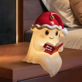 Ghost Reading Book Lamp with Christmas Hat, Cute Christmas Light Up Ghost Statue Night Light House Mantel Bedroom Shelf Decor Gifts (Option: Christmas Ghost Figurine)