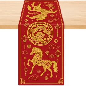 13x72 Inch 2026 Lunar New Year Horse Decorations Chinese New Year Horse Table Runner Linen Printed Cover Runner Kitchen Dining Table Decoration f (Option: 13*72)