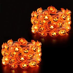 Halloween Pumpkin Lights, 2 Pack Battery Operated LED Pumpkin String Lights (Option: Orange)