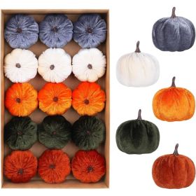 Fall Pumpkins 15 Units, Autumn Thanksgiving Decorations For Indoor Home, Table, Mantel, Tiered Tray And Seasonal Decor (Option: MULTI)